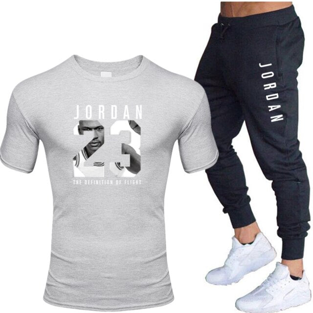 Jordan Men's T-shirt + Pants Suit two piece sports basketball suit men's new fashion printed suit sportswear Gym Fitness pants