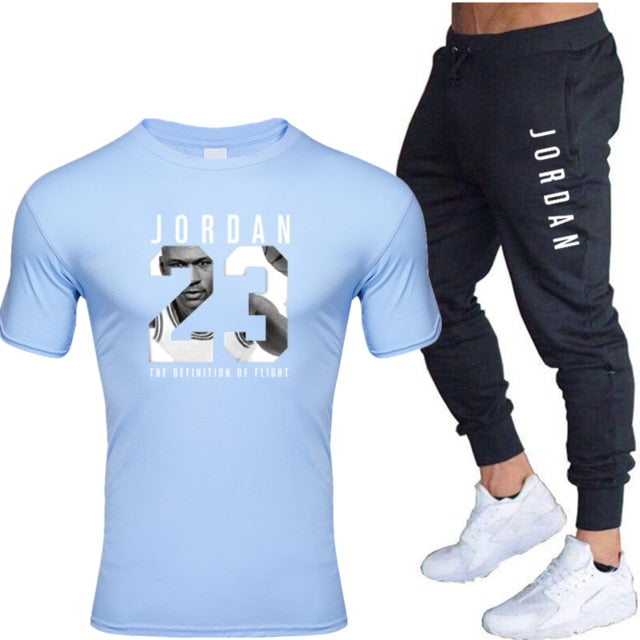 Jordan Men's T-shirt + Pants Suit two piece sports basketball suit men's new fashion printed suit sportswear Gym Fitness pants
