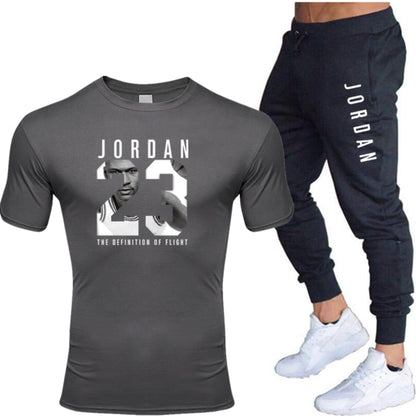 Jordan Men's T-shirt + Pants Suit two piece sports basketball suit men's new fashion printed suit sportswear Gym Fitness pants