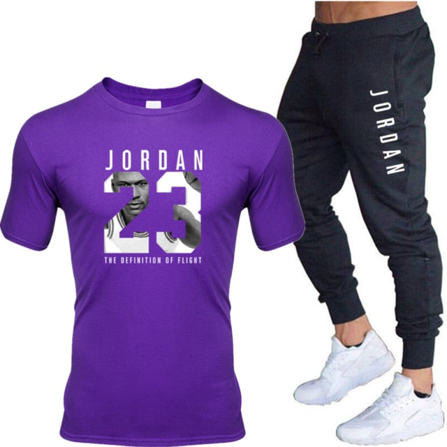Jordan Men's T-shirt + Pants Suit two piece sports basketball suit men's new fashion printed suit sportswear Gym Fitness pants
