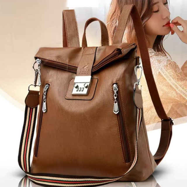 Password Lock Anti-theft Backpack Female High-end Travel Computer Bag Large-Capacity Leather Waterproof Personalized Leather Bag