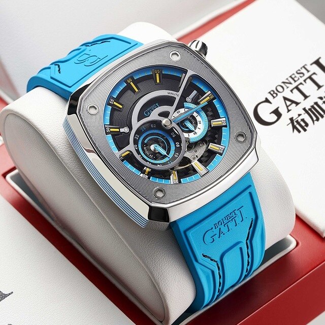 Blue Rubber Automatic Mechanical Men Watch Waterproof Luminous Japan Movement Male Clock Watches For Men relogio masculino