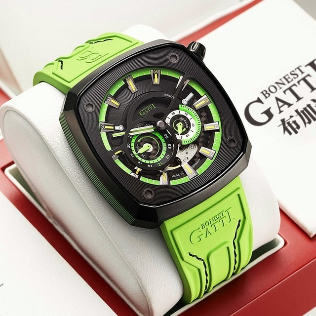 Blue Rubber Automatic Mechanical Men Watch Waterproof Luminous Japan Movement Male Clock Watches For Men relogio masculino