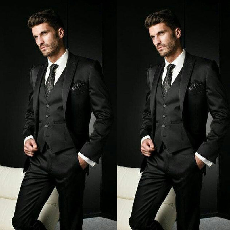 Italian Black Mens Suits with Pants Business Tuxedo Groom Wear Man Blazer Slim Fit Terno Masculino Costume Homme Mariage 3Piece