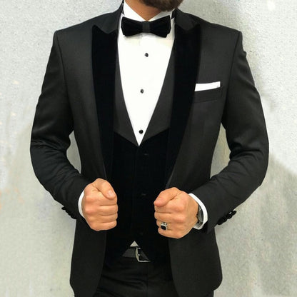 Italian Black Mens Suits with Pants Business Tuxedo Groom Wear Man Blazer Slim Fit Terno Masculino Costume Homme Mariage 3Piece