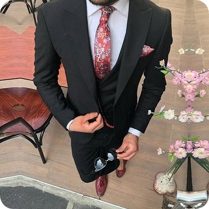 Italian Black Mens Suits with Pants Business Tuxedo Groom Wear Man Blazer Slim Fit Terno Masculino Costume Homme Mariage 3Piece