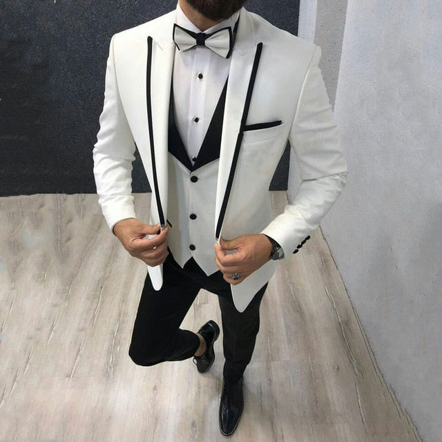 Italian Black Mens Suits with Pants Business Tuxedo Groom Wear Man Blazer Slim Fit Terno Masculino Costume Homme Mariage 3Piece