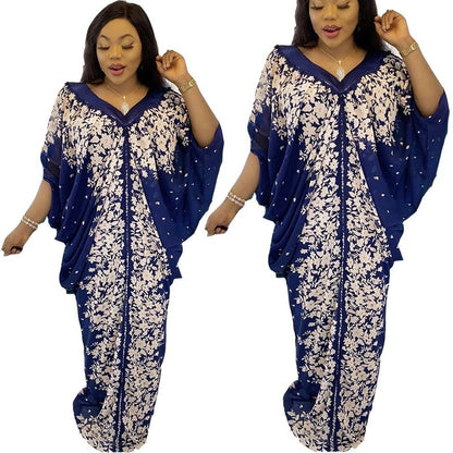 African Mother Loose Robe V-neck Printed Bat Sleeve Dress New Women's Dress 2020