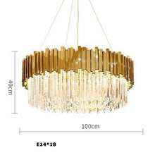 將圖片載入圖庫檢視器 LED Postmodern Round Golden Stainless Steel Crystal Chandelier Lighting Lustre Suspension Luminaire Lampen For Dinning Room
