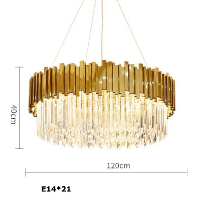 LED Postmodern Round Golden Stainless Steel Crystal Chandelier Lighting Lustre Suspension Luminaire Lampen For Dinning Room