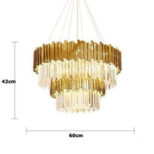 將圖片載入圖庫檢視器 LED Postmodern Round Golden Stainless Steel Crystal Chandelier Lighting Lustre Suspension Luminaire Lampen For Dinning Room
