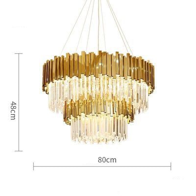 LED Postmodern Round Golden Stainless Steel Crystal Chandelier Lighting Lustre Suspension Luminaire Lampen For Dinning Room