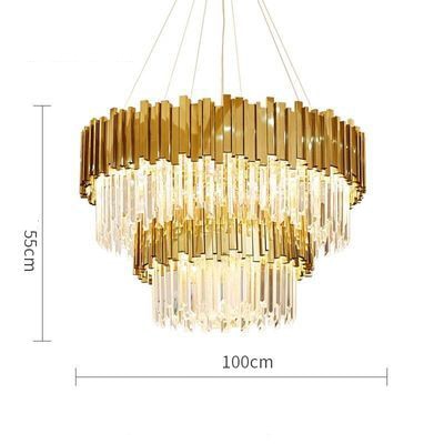LED Postmodern Round Golden Stainless Steel Crystal Chandelier Lighting Lustre Suspension Luminaire Lampen For Dinning Room