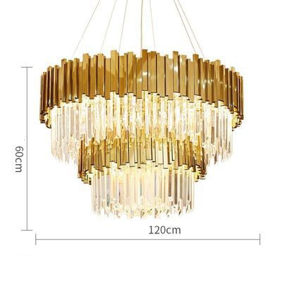 LED Postmodern Round Golden Stainless Steel Crystal Chandelier Lighting Lustre Suspension Luminaire Lampen For Dinning Room