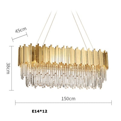 LED Postmodern Round Golden Stainless Steel Crystal Chandelier Lighting Lustre Suspension Luminaire Lampen For Dinning Room