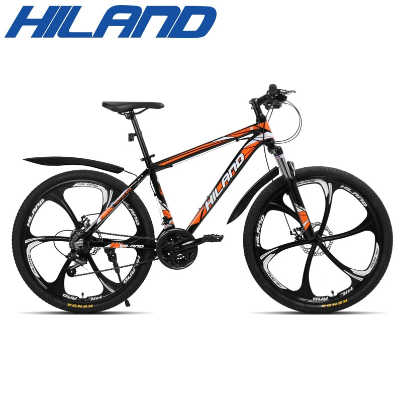 HILAND 26 inch 21 Speed Aluminum Alloy Suspension Bike Double Disc Brake Mountain Bike Bicycle with Service and Free Gifts