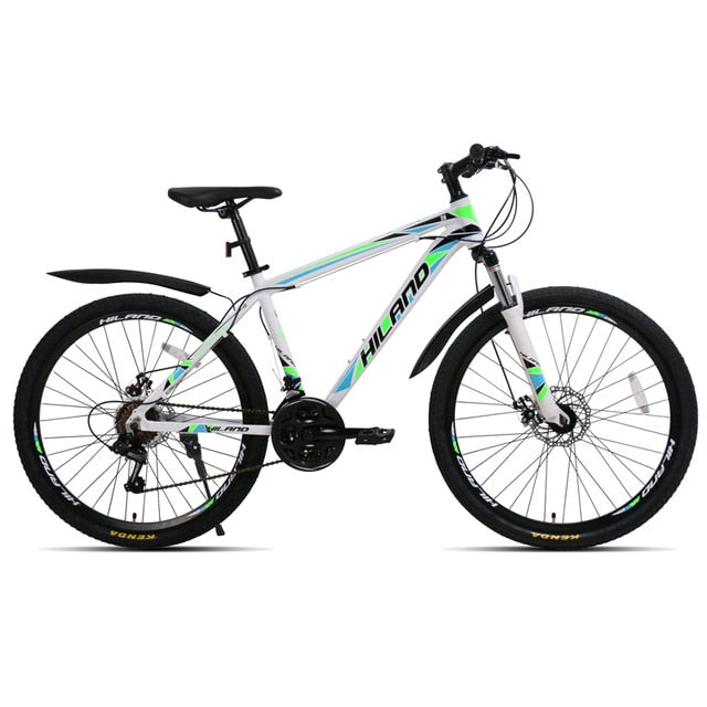 HILAND 26 inch 21 Speed Aluminum Alloy Suspension Bike Double Disc Brake Mountain Bike Bicycle with Service and Free Gifts