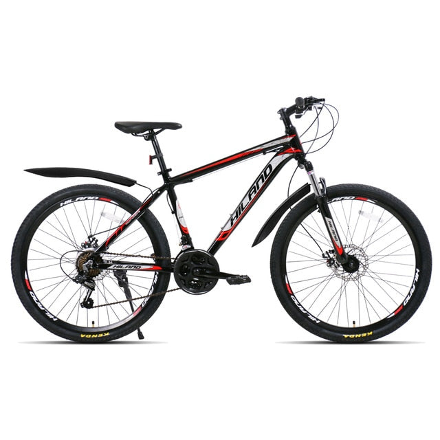 HILAND 26 inch 21 Speed Aluminum Alloy Suspension Bike Double Disc Brake Mountain Bike Bicycle with Service and Free Gifts