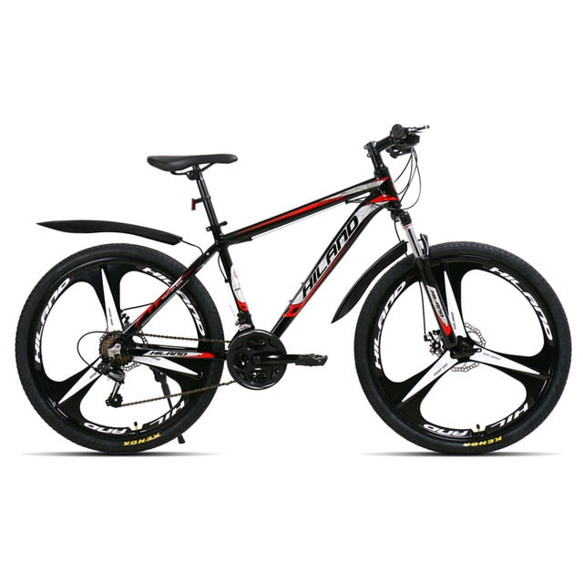 HILAND 26 inch 21 Speed Aluminum Alloy Suspension Bike Double Disc Brake Mountain Bike Bicycle with Service and Free Gifts
