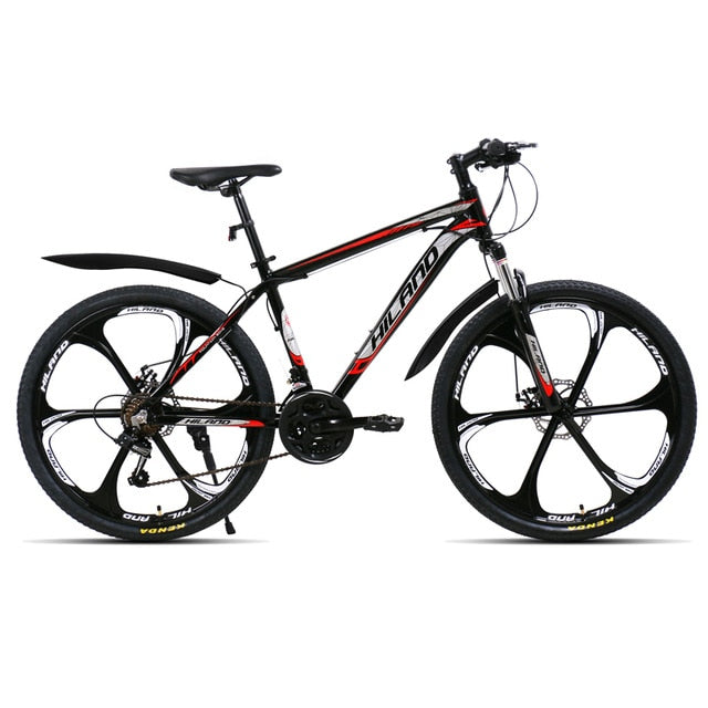 HILAND 26 inch 21 Speed Aluminum Alloy Suspension Bike Double Disc Brake Mountain Bike Bicycle with Service and Free Gifts