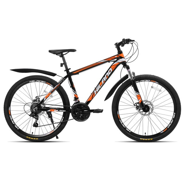 HILAND 26 inch 21 Speed Aluminum Alloy Suspension Bike Double Disc Brake Mountain Bike Bicycle with Service and Free Gifts