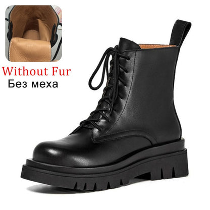 Woman Real Leather Ankle Boots Lace Up