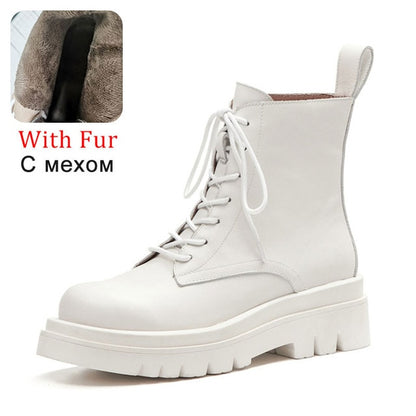 Woman Real Leather Ankle Boots Lace Up