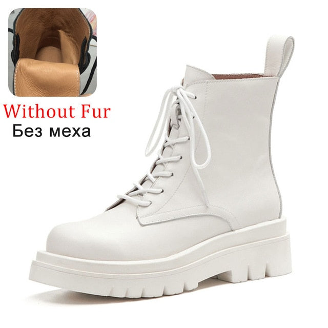 Woman Real Leather Ankle Boots Lace Up