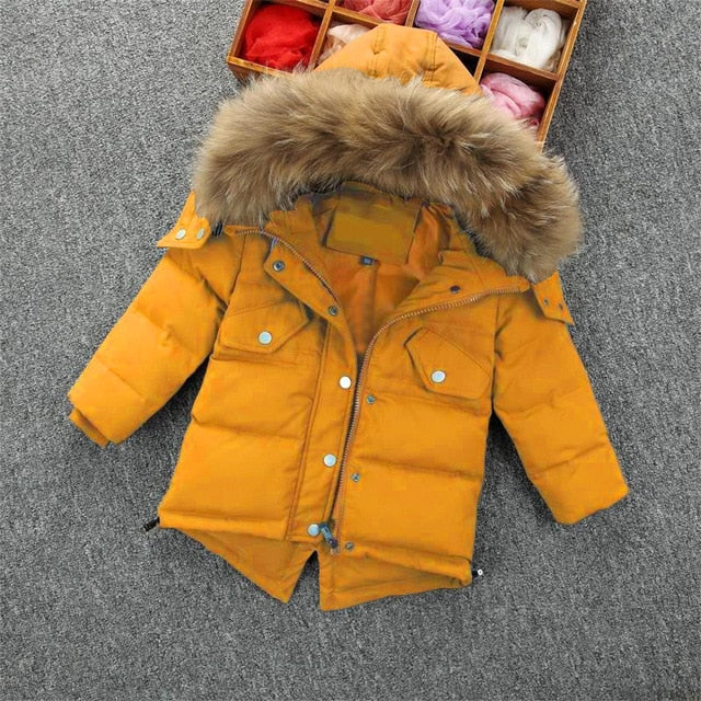 Solid Faux Fur Collar Boy Baby Winter Jacket