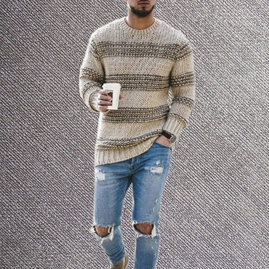 Men's Sweater  Autumn Winter Knit Top Stripe Casual Sweater Men Clothing