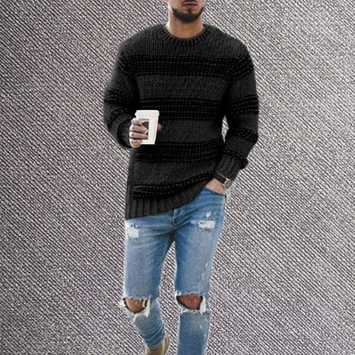 Men's Sweater  Autumn Winter Knit Top Stripe Casual Sweater Men Clothing