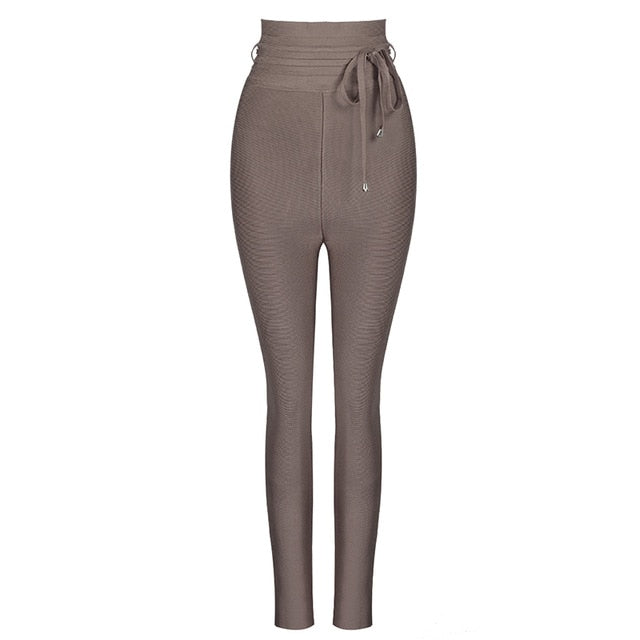 Casual Elastic High Waist Tie Trousers