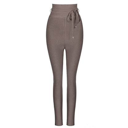 Casual Elastic High Waist Tie Trousers