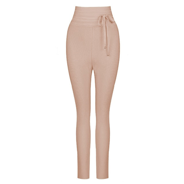 Casual Elastic High Waist Tie Trousers