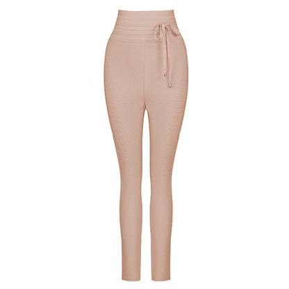 Casual Elastic High Waist Tie Trousers