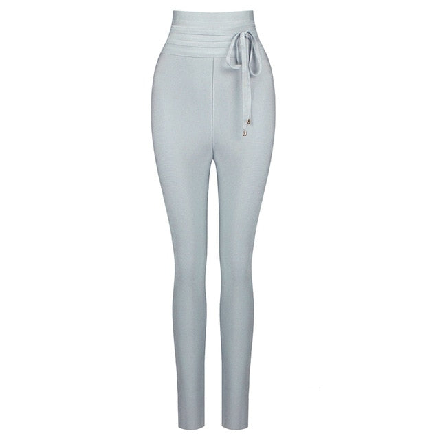 Casual Elastic High Waist Tie Trousers