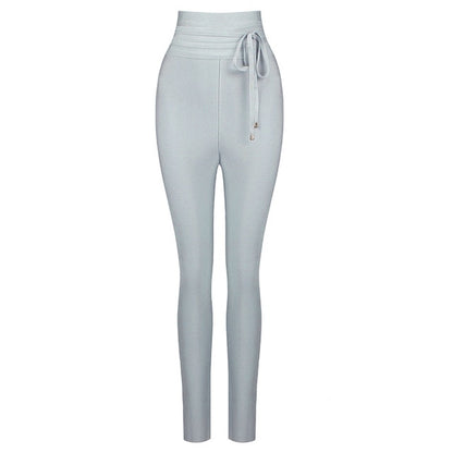Casual Elastic High Waist Tie Trousers