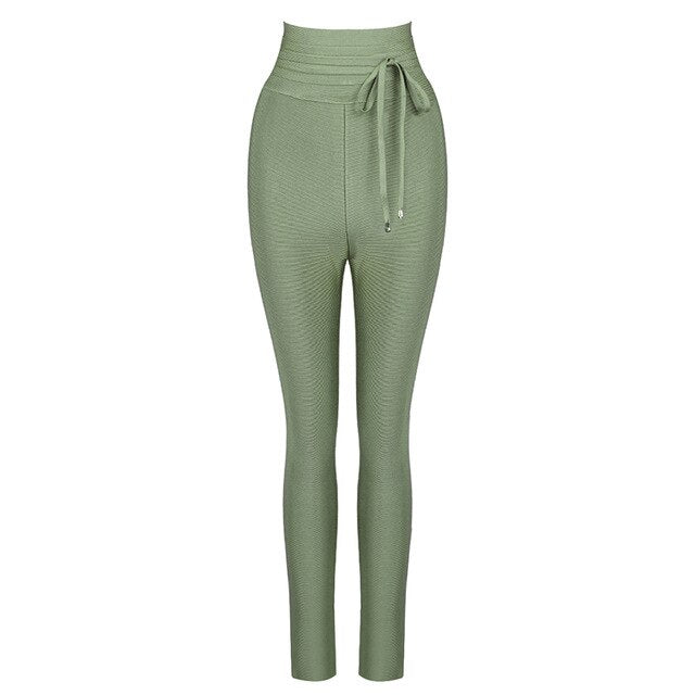 Casual Elastic High Waist Tie Trousers