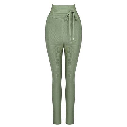 Casual Elastic High Waist Tie Trousers