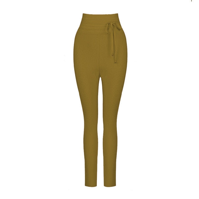 Casual Elastic High Waist Tie Trousers