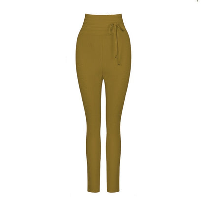 Casual Elastic High Waist Tie Trousers