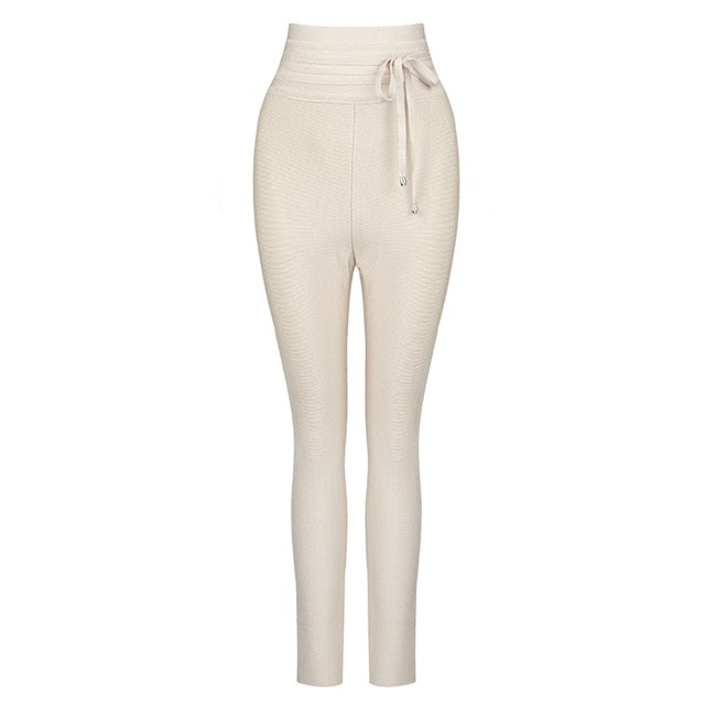 Casual Elastic High Waist Tie Trousers