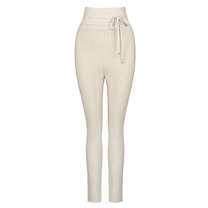 Casual Elastic High Waist Tie Trousers