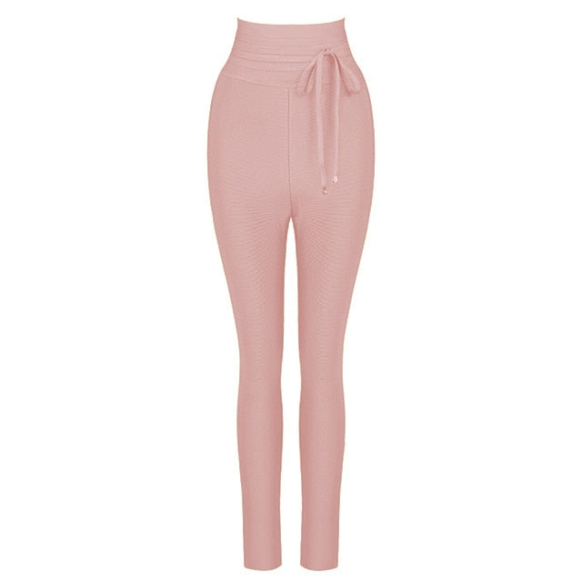 Casual Elastic High Waist Tie Trousers