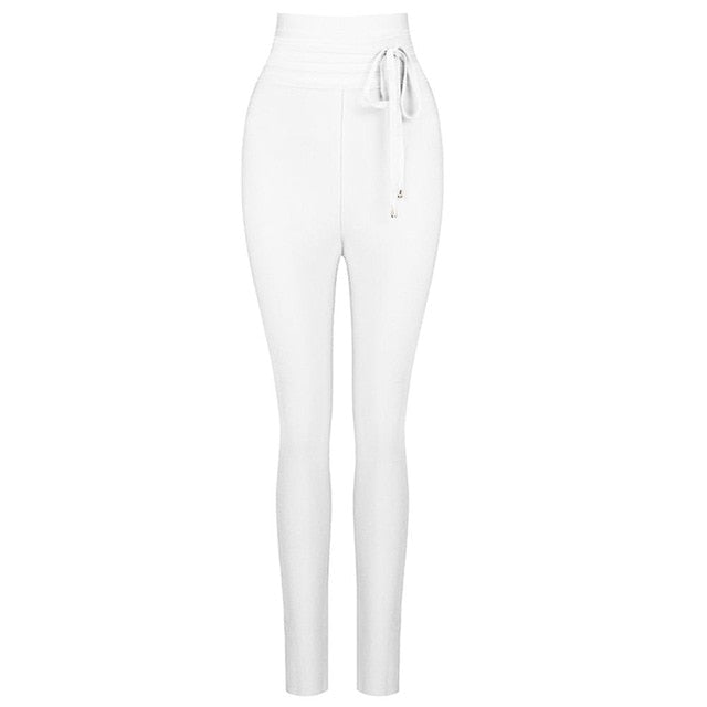 Casual Elastic High Waist Tie Trousers