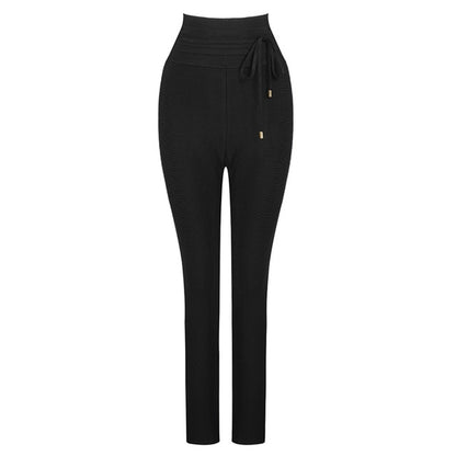 Casual Elastic High Waist Tie Trousers