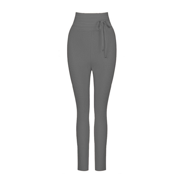 Casual Elastic High Waist Tie Trousers