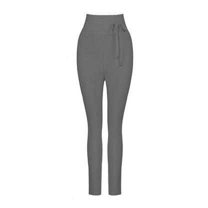 Casual Elastic High Waist Tie Trousers
