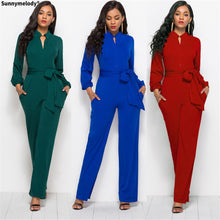 Load image into Gallery viewer, Women&#39;s Long Sleeve Jumpsuit Belt is included. It looks slim and tall and capable and experienced one piece jumpsuit
