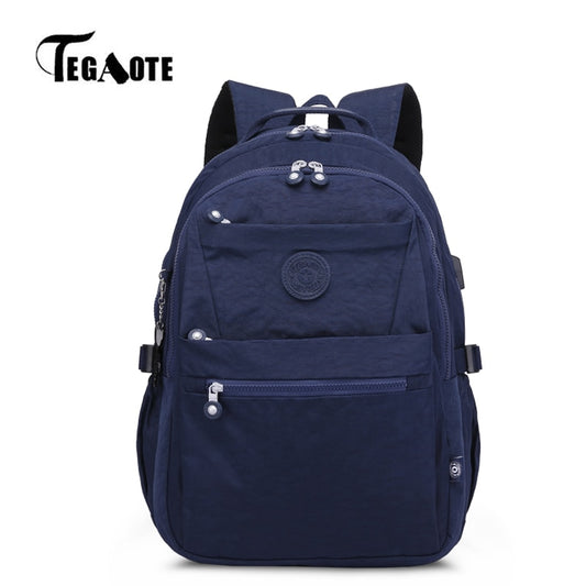 TEGAOTE Large Capacity School Backpacks for Teenage Girls Student Usb Charge Bag korea Nylon Travel Bagpack Kid Black 2020